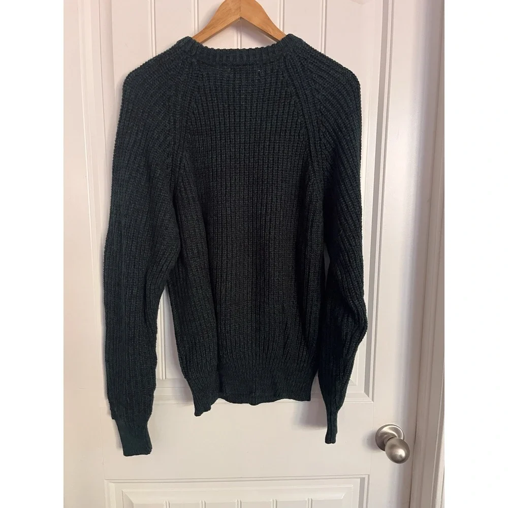 Vintage Sweater Mens‎ Large Green Chunky Knit Raglan 90s Ribbed Green 312